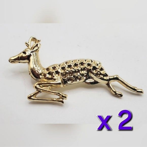 2x Reindeer Brooches Settings Pin Blanks DIY Christmas Crafts - Picture 1 of 7